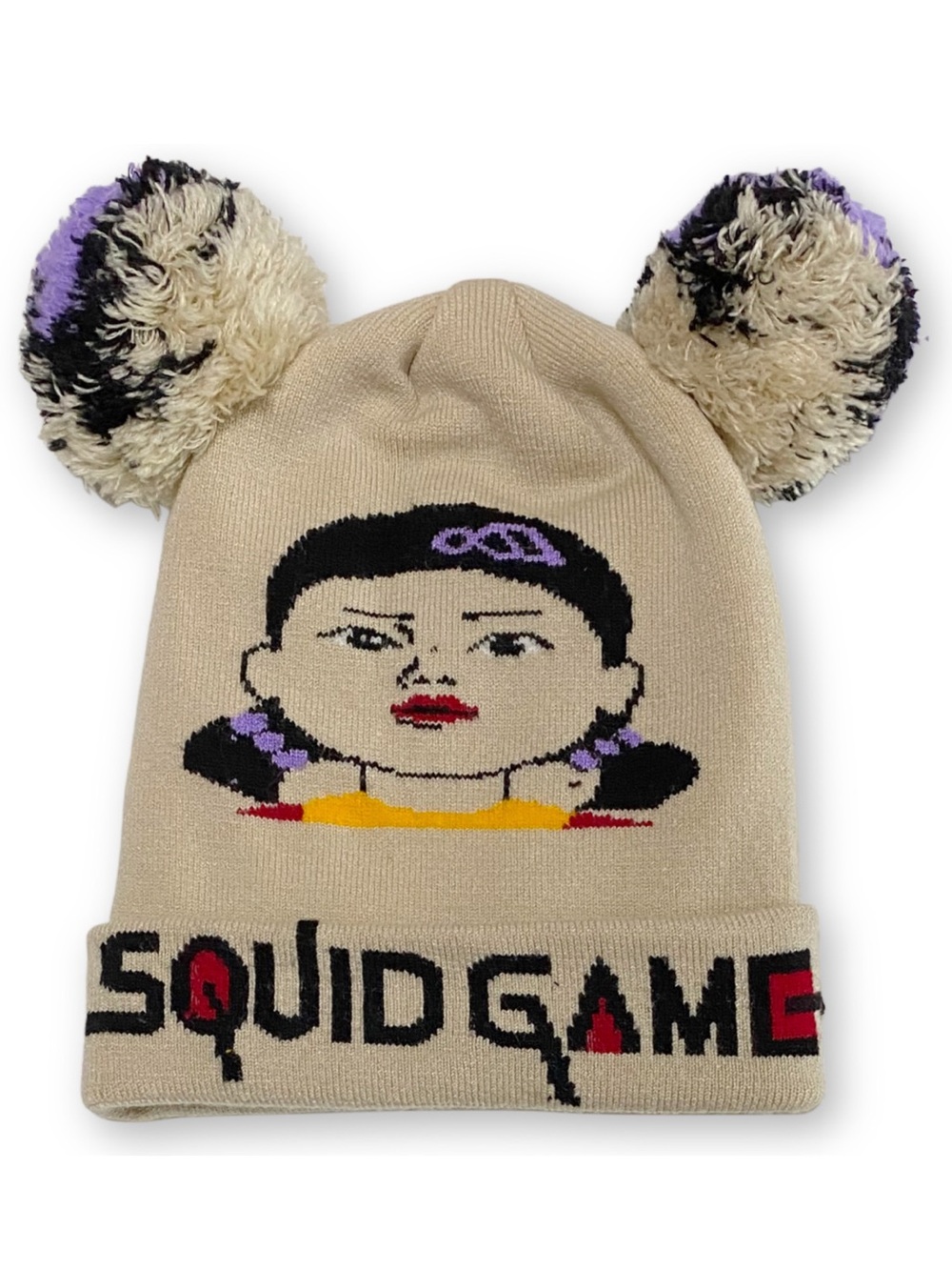 Squid Game Doll Rare Collectible Beanie Tan Double Pom Pom Sherpa Lined Hat